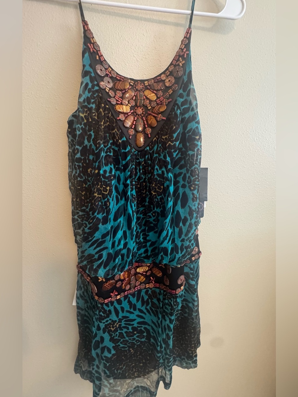 Sue Wong Vintage Turquoise & Black Beaded Dress NWT
